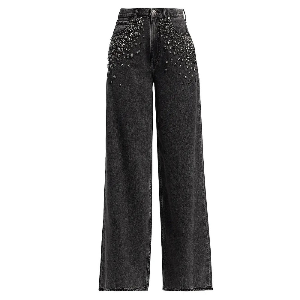 Rag & Bone Angelique Jewel Sofie High-Rise Ultra Wide Leg Jeans Black 34 NWT - Picture 4 of 8